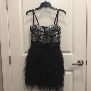 Bebe Studded Feather Cocktail Dress